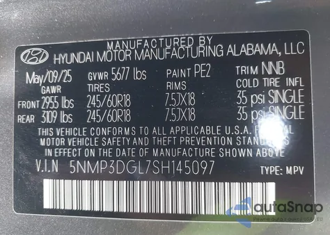 2025 Hyundai Santa Fe Xrt z USA, uszkodzony, nr VIN 5NMP3DGL7SH145097